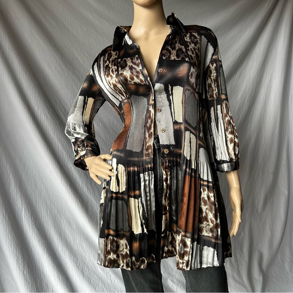 Vintage Lindi Multi Neutral Patchwork Shirt Dress